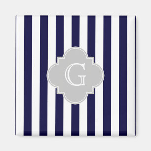Íman Marinho Azul Stripe Branco Lt Cinza Quatrefoil Mo