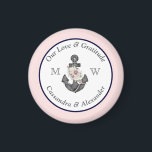 Íman Marinho de Âncora Floral de Casamento Náutico Azul<br><div class="desc">Cor-de-rosa náutico e Marinho Azul Anchor Floral com íman de Casamento/favores de Casamento do Tema da Bata-Corda</div>