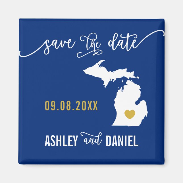 Íman Marinho Michigan Wedding Save the Date Map (Frente)