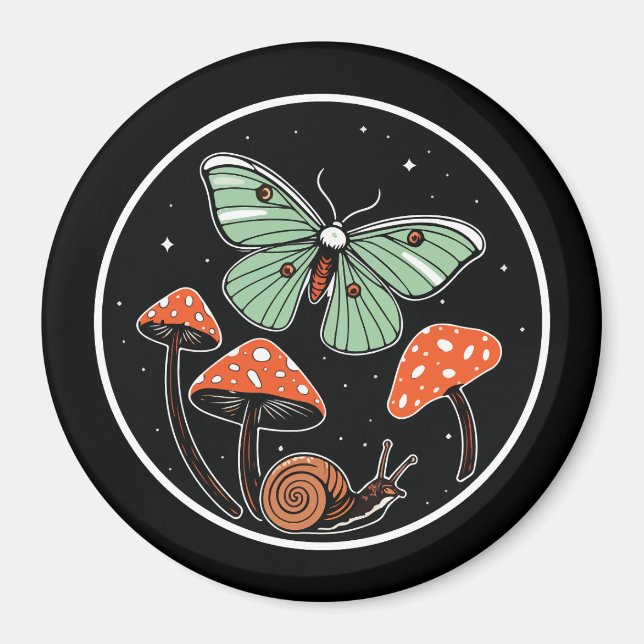 Íman Mariposa Mística com Cogumelos e Caracol (Frente)