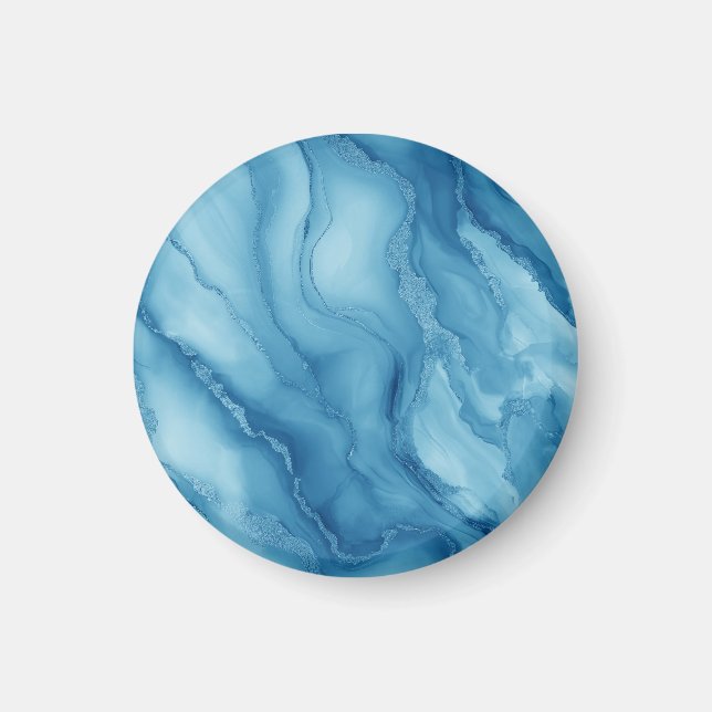 Íman Mármore Azul Elegante com Design Fluido Ondulado (Frente)