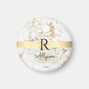 Íman Mármore Branco & Dourado Barra Dourada, DIY Monogr
