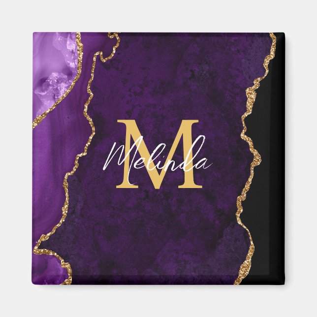 Íman Mármore de Ágata Roxo e Dourado (Frente)