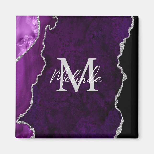 Íman Mármore de Ágata Roxo e Prata (Frente)