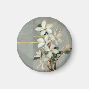 Íman Mármore de Linha Dourada Flor de Magnólia Branca