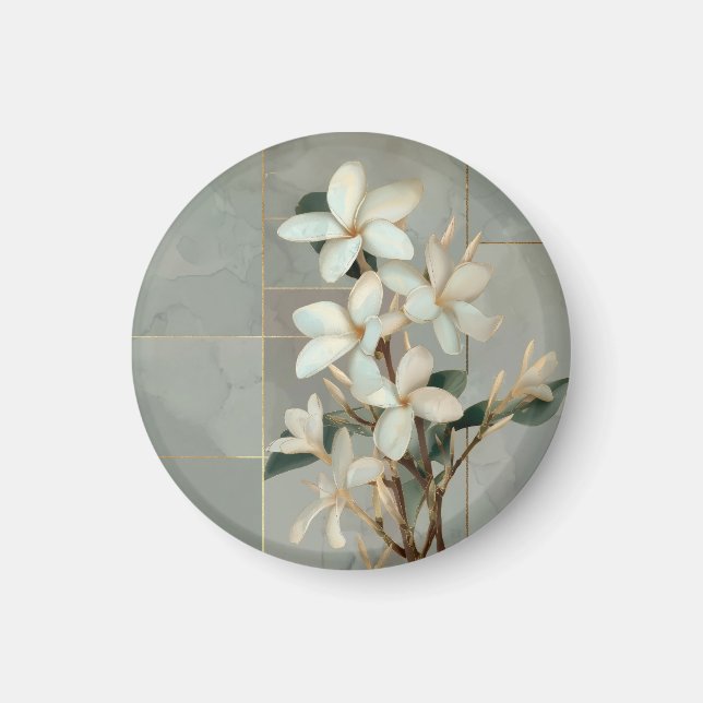 Íman Mármore de Linha Dourada Flor de Magnólia Branca (Frente)