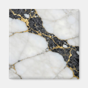 Íman Mármore Luxo Preto Branco Dourado