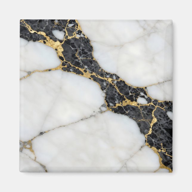 Íman Mármore Luxo Preto Branco Dourado (Frente)