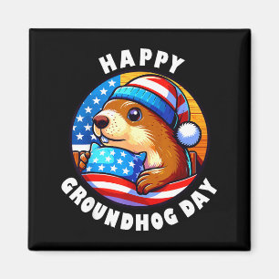 Íman Marmot Feliz Dia do Groundhog Listras e Estrelas P
