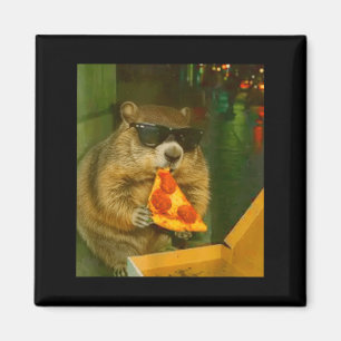 Íman Marmota Engraçada Woodchuck Comendo Pizza Roedor M
