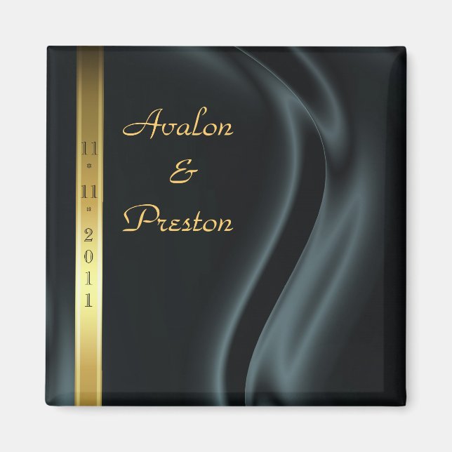 Íman Marquis Black Silk Dourado Imã salve a data (Frente)