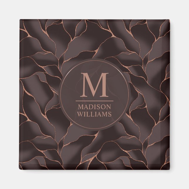 Íman Marrom Chocolate & Dourado Rosa Padrão de Onda Abs (Frente)