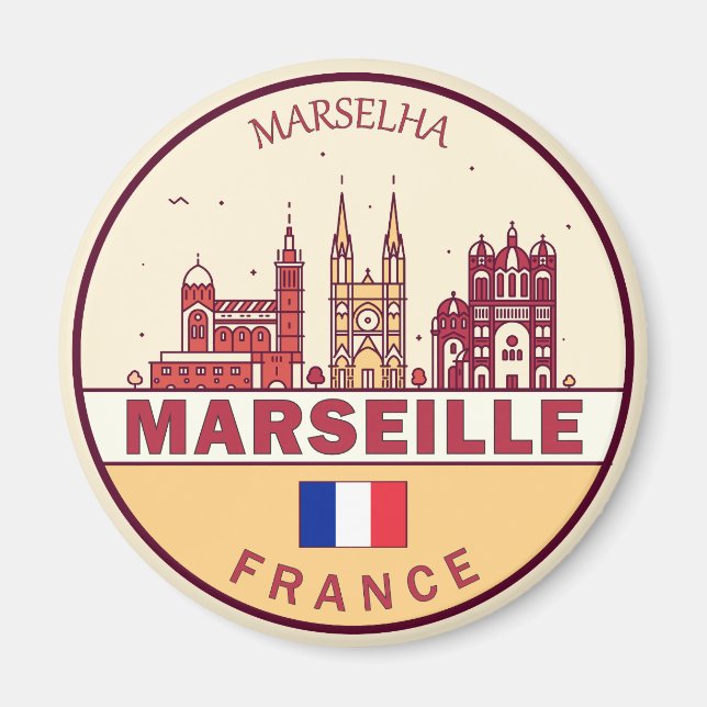 Íman Marselha França City Skyline Emblem (Frente)