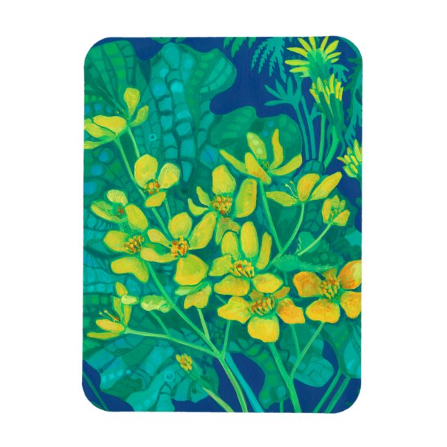 Íman Marsh Marigold Summer Wildflower Pintura Floral (Vertical)