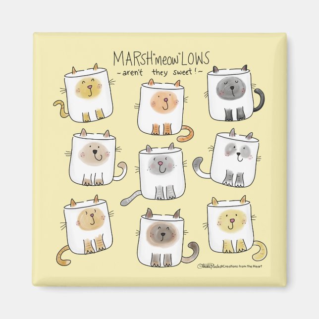 Íman MarSHmeowLOWS Whimsical Wordplay Cat Marshmallows (Frente)