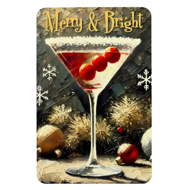 Íman Martini de Natal de Cranberry Triplo Retro dos Ano (Vertical)