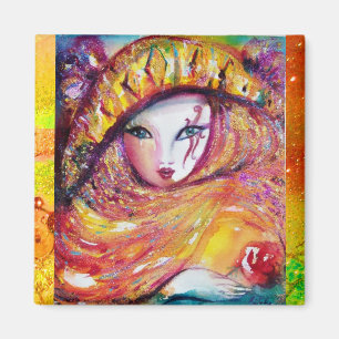 ÍMAN MÁSCARA CARNIVAL EM AMARELO DOURADO COM ROSA VERM