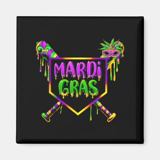 Íman Máscara de Carnaval Mardi Gras de Beisebol Sorvete (Frente)