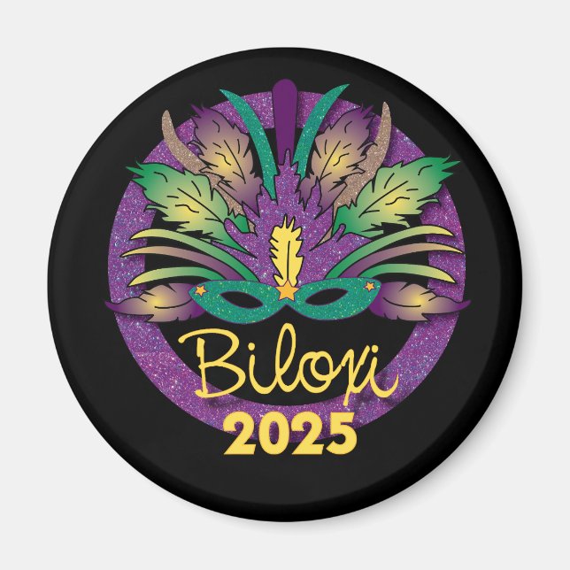 Íman Máscara de Ímã do Mardi Gras - 2025 - Biloxi, MS (Frente)