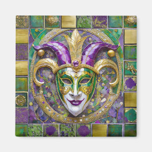 Íman Máscara de Jester do Mardi Gras Roxa Verde Dourada