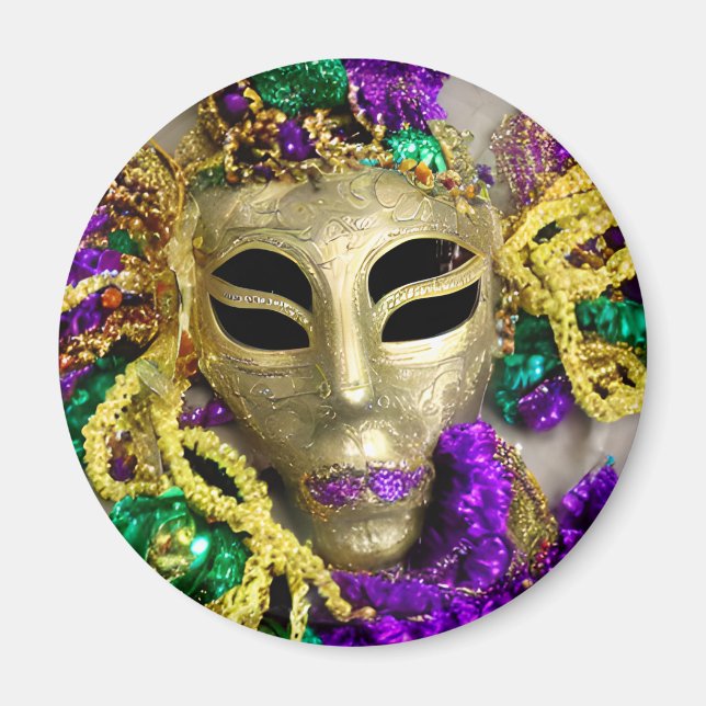 Íman Máscara de Mascarada roxa e Dourada Mardi Gras (Frente)
