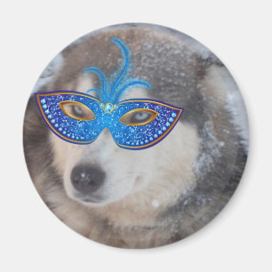 Íman Máscara de Olhos Azuis Mardi Gras Rouco