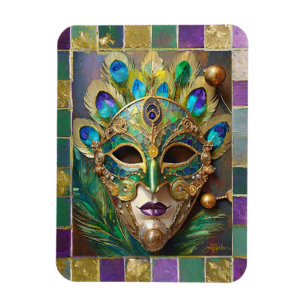 Íman Máscara de Pena de Pavão Cerâmico Dourado de Mardi