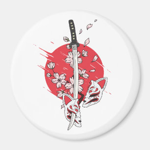Íman Máscara de raposa com flor de cerejeira katana
