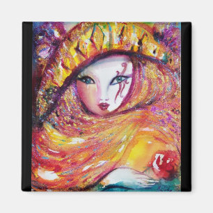 ÍMAN MÁSCARA DO CARNAVAL NO AMARELO DOURADO COM ROSA