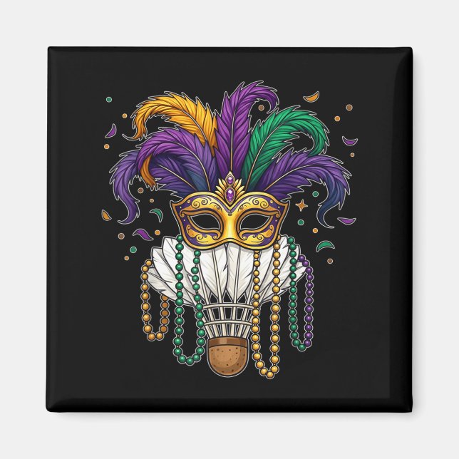 Íman Máscara engraçada de Badminton Mardi Gras Contas p (Frente)