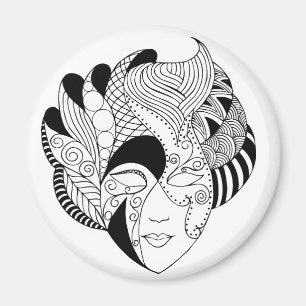 Íman máscara preto e branco do lineart