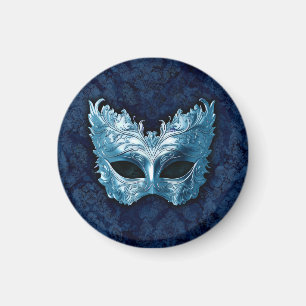 Íman Máscara Veneziana Azul em Fundo de Damasco Azul