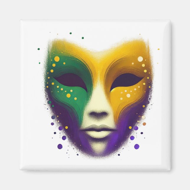 Íman Máscara verde-roxa Mardi Gras (Frente)