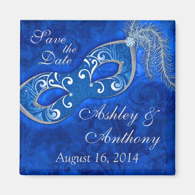 Íman Mascarada Ball Mardi Gras Casamento Salve a Data (Frente)