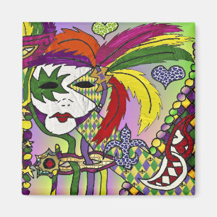 Íman Máscaras de Penas do Mardi Gras Psicodélico Presen