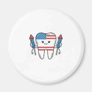 Íman Mascote de Dente Patriótico Design de Fogos de Art