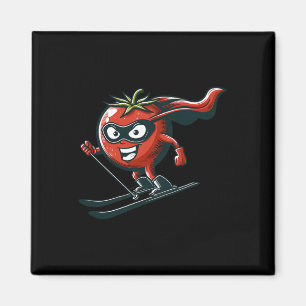 Íman Mascote Super-Herói Tomate Esquiando Humor Esporte