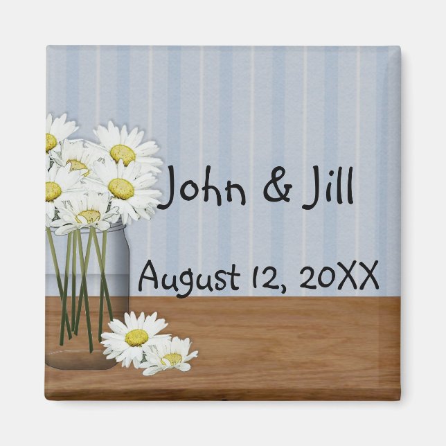 Íman Mason Jar Daisies Favor Magnet (Frente)