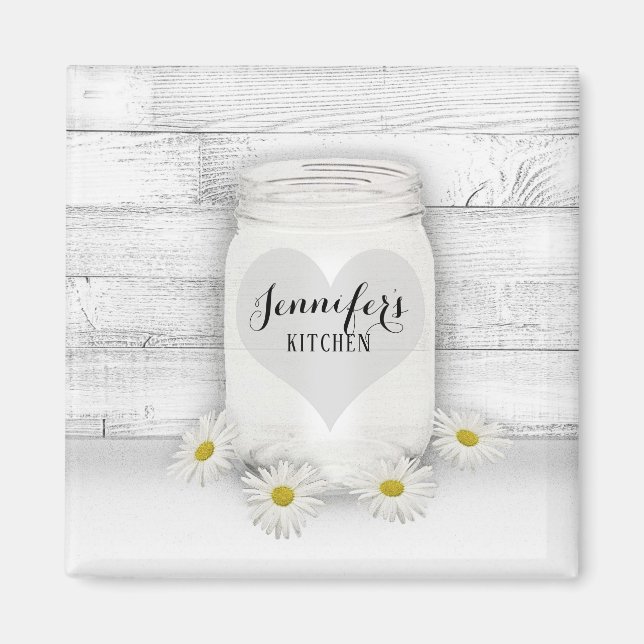 Íman Mason Jar e Daisies (Frente)