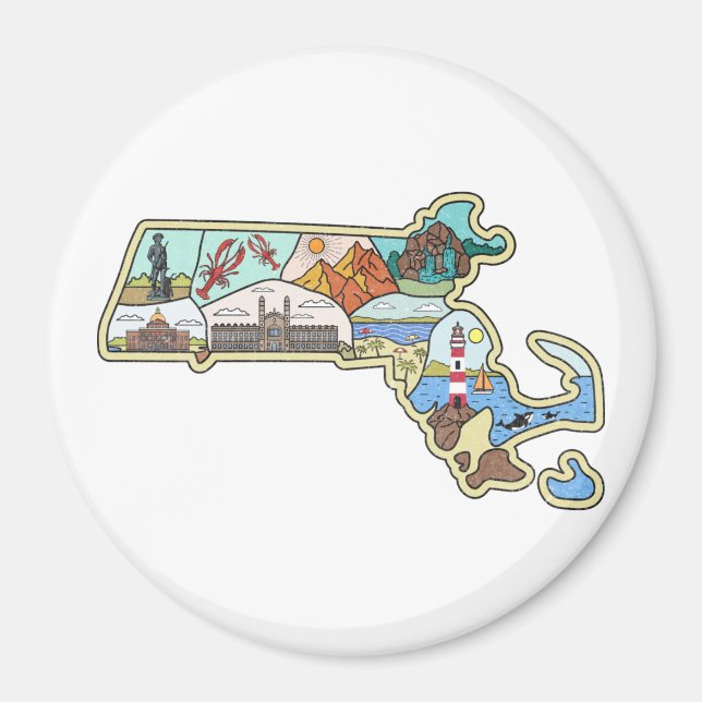 Íman Massachusetts Map Boston Cape Cod Salem Souvenir (Frente)