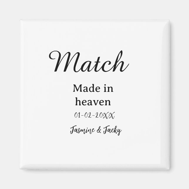 Íman Match made in heaven add name date simple calligra (Frente)