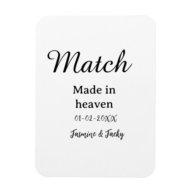Íman Match made in heaven add name date simple calligra (Vertical)