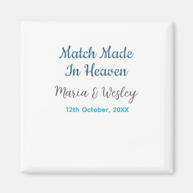 Íman Match made in heaven blue black couple name date (Frente)