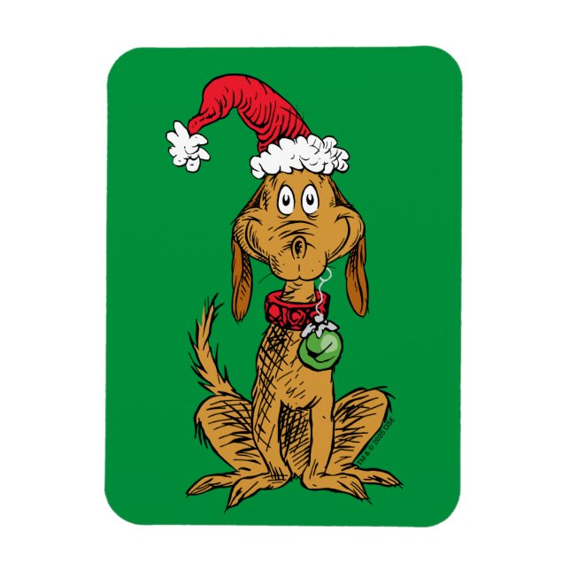 Íman Max o Cão com Chapéu de Papai Noel (Vertical)