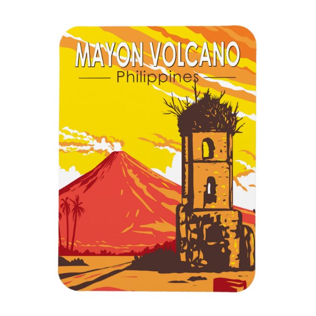 Íman Mayon Volcano Cagsawa Ruins Filipinas Viagem Art (Vertical)