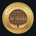 Íman Medalha Dourada de Celebração de Trinta Anos<br><div class="desc">30 anos celebrando o prêmio de ouro com uma coroa de louros.</div>