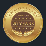 Íman Medalha Dourada de Celebração de Vinte Anos<br><div class="desc">Vinte anos de comemoração do prêmio de ouro com uma coroa de louros.</div>