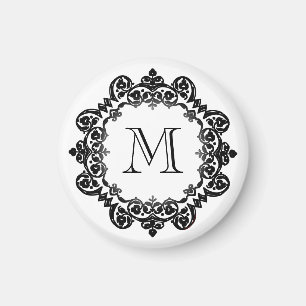 Íman Medalhão branco preto inicial feito sob encomenda