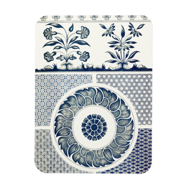 Íman Medalhão Chinês: Chinoiserie Azul Índigo (Vertical)