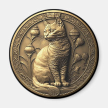 Medalhão de Gatos Dourados Sentados